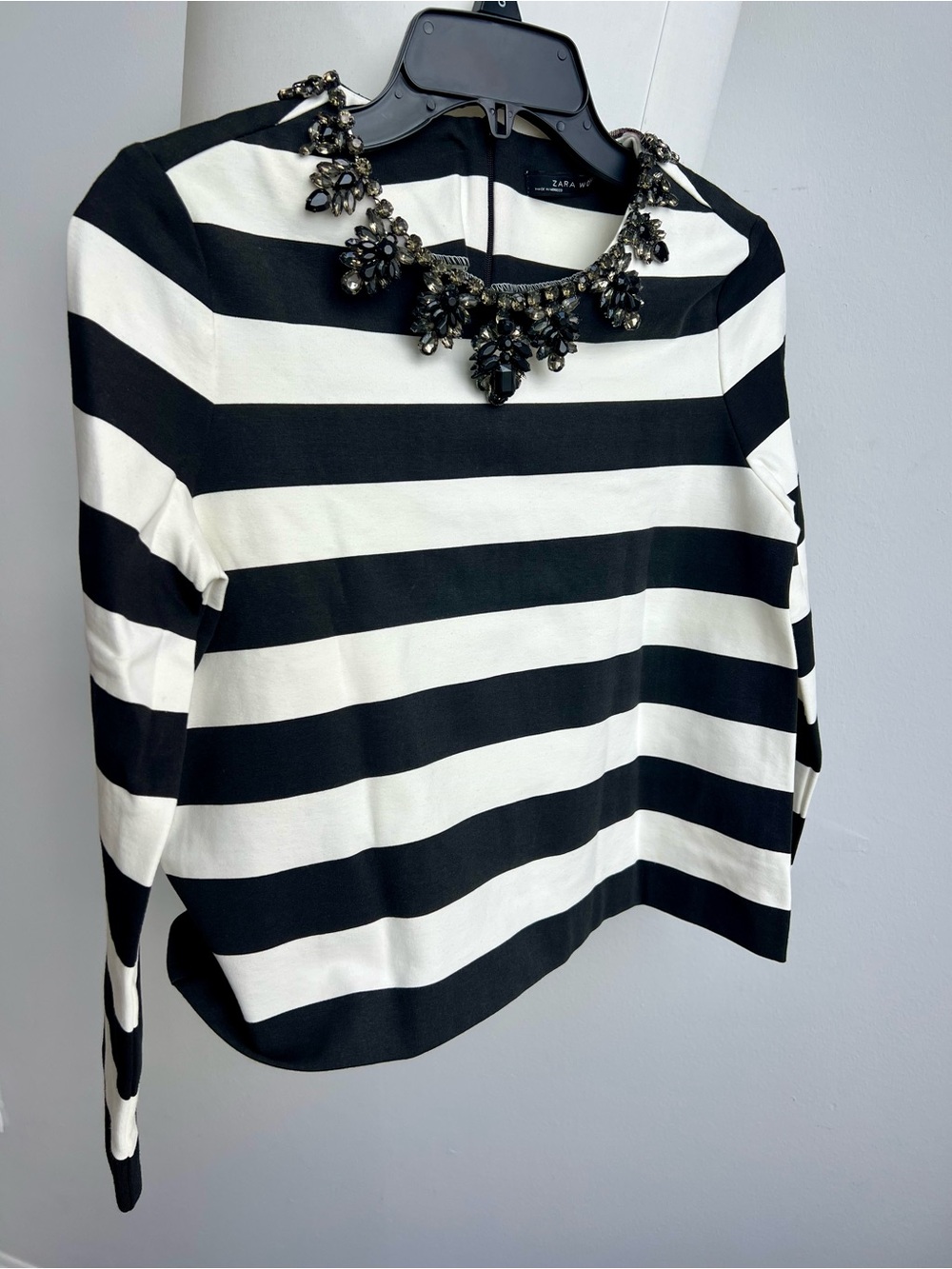 Women’s Black and White Striped Long-Sleeve Top